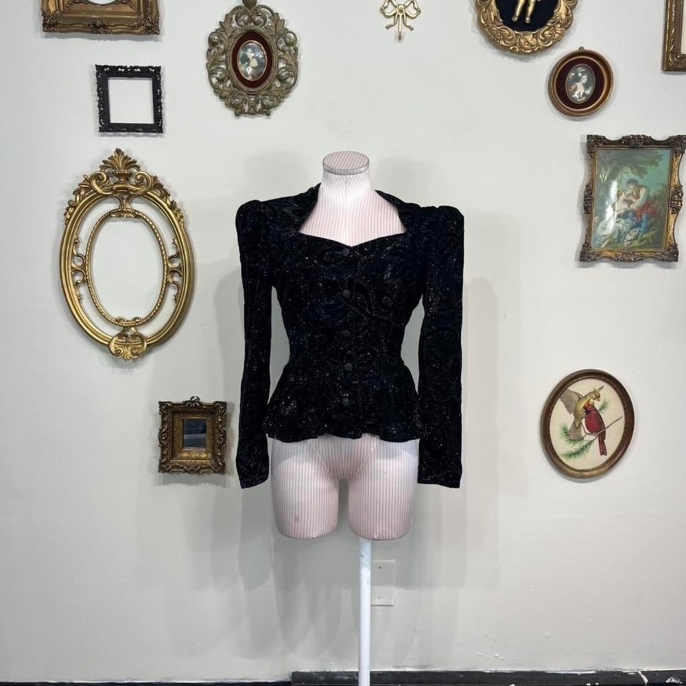 Vintage Gunne Sax Black Velvet Beaded Top – Romantic Gothic Lace Blouse